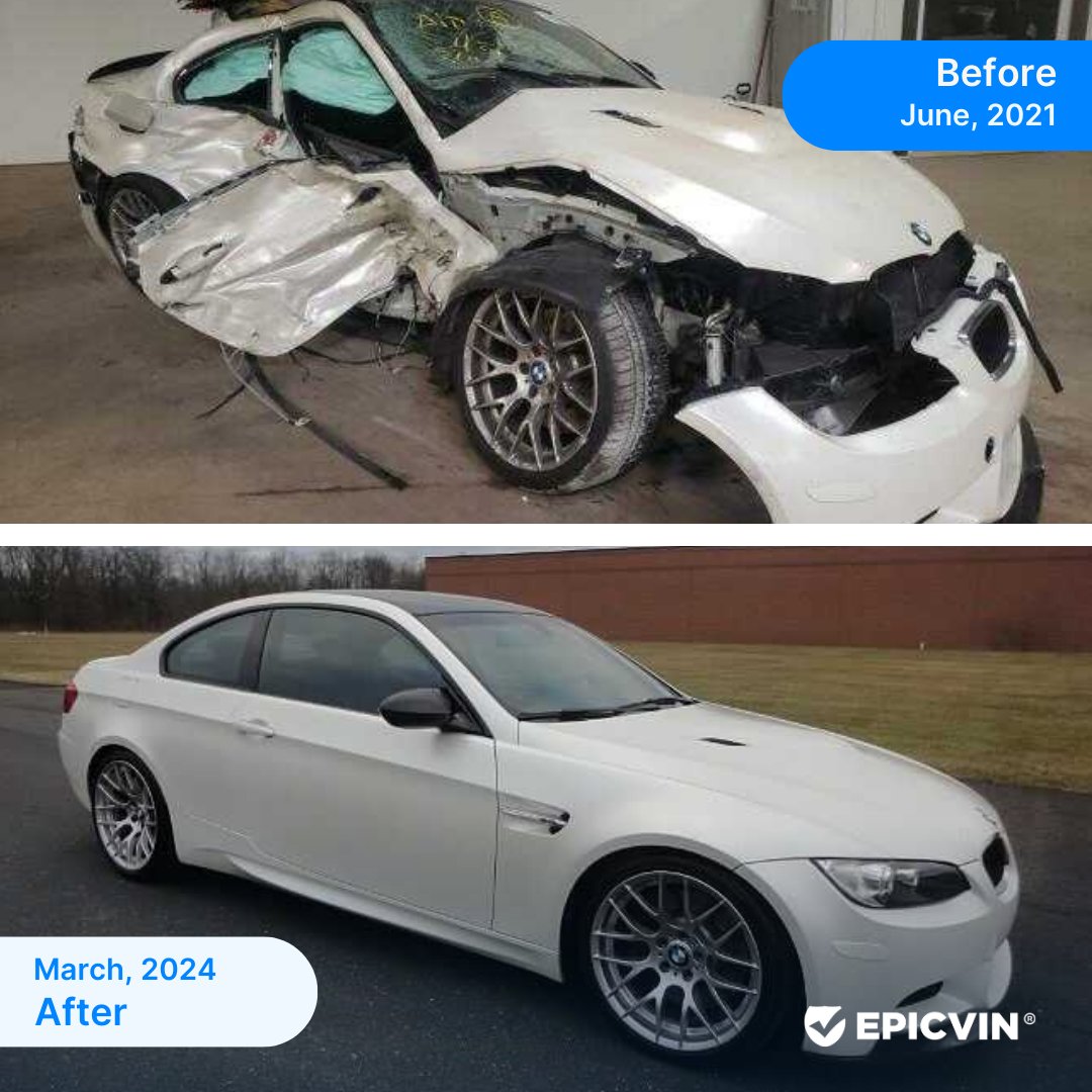 Sold for $38,000 in March 2024, this 2011 BMW M3's glossy appearance at the dealer belies its June 2021 auction roots. What's the real story? Only a vehicle history report can say #EpicVIN  #BMW #M3  #CarAuctions #SalvageCars #AutoAuction #AutoDealerUSA #Copart #IAAI #CarReview