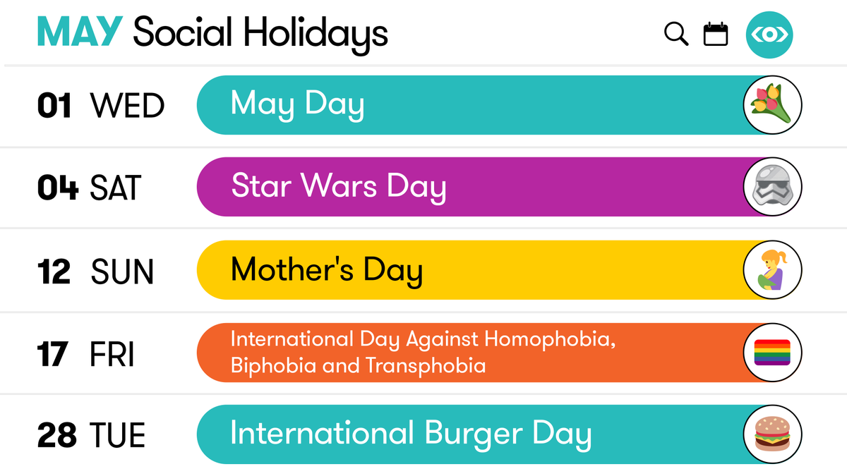 Burger, anyone? 🍔 Social media managers, it's time to plan your May content. Take a look at our full holiday calendar for inspiration: bit.ly/3UVQ1ib