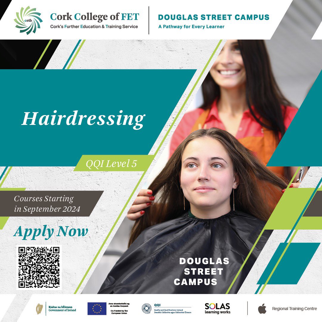 Would you like a career in Hairdressing? 💇‍♀️💈💇‍♂️Douglas Street Campus has the course for you! Apply online today: douglasstreetcampus.ie @yiyoungvoices @QQI_connect @Instgc @ThisisFet @IEhaircouncil @CorkETB @DSC_Library @DSC_Erasmus @corklearning @CareersPortal @DeptofFHed #FET