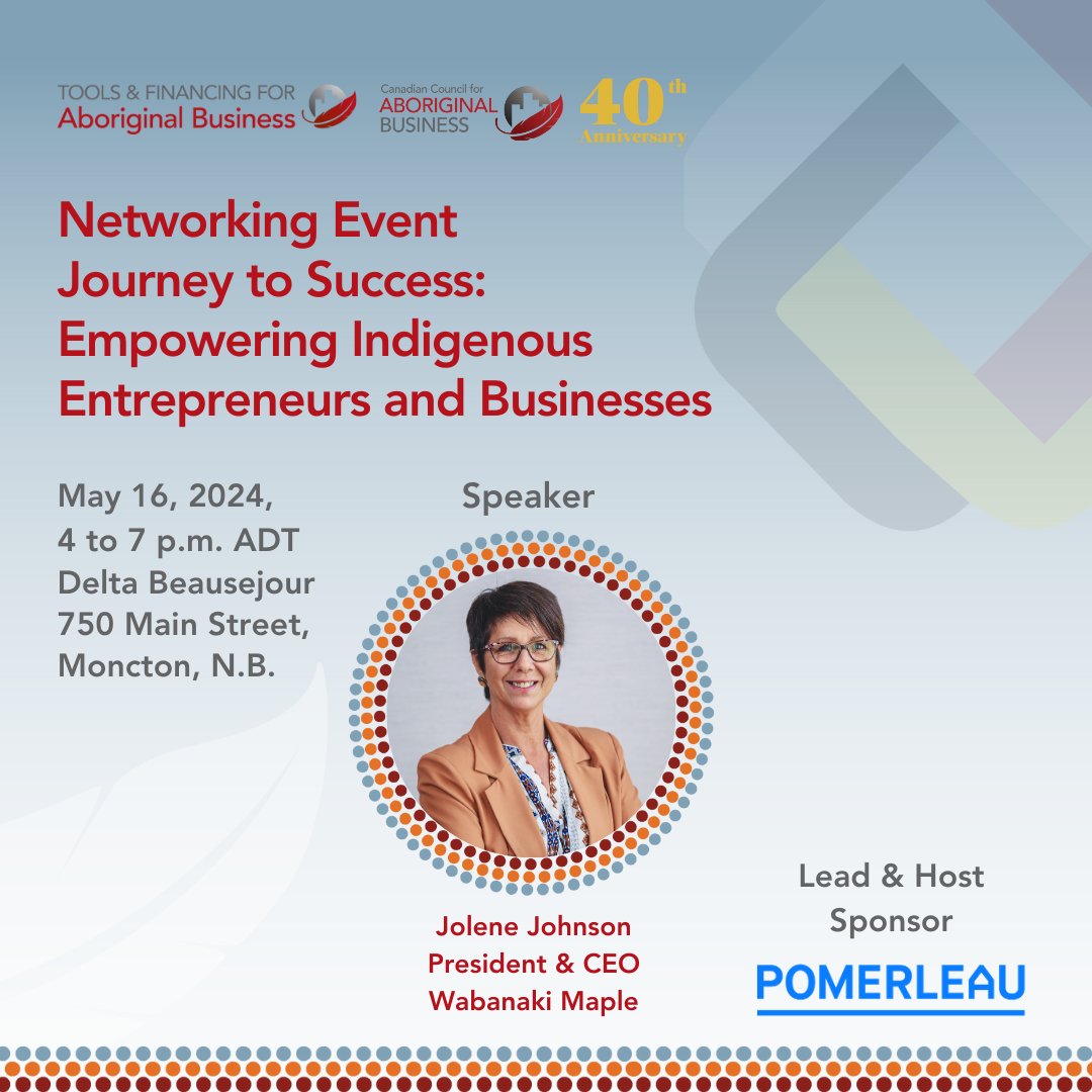 CCAB’s TFAB program is hosting an Indigenous Business Networking Event in Moncton, N.B, on May 16 from 4 to 7 p.m. Along with the opportunity to network, there will be a dynamic panel discussion. Register to join! bit.ly/3W8G0Px