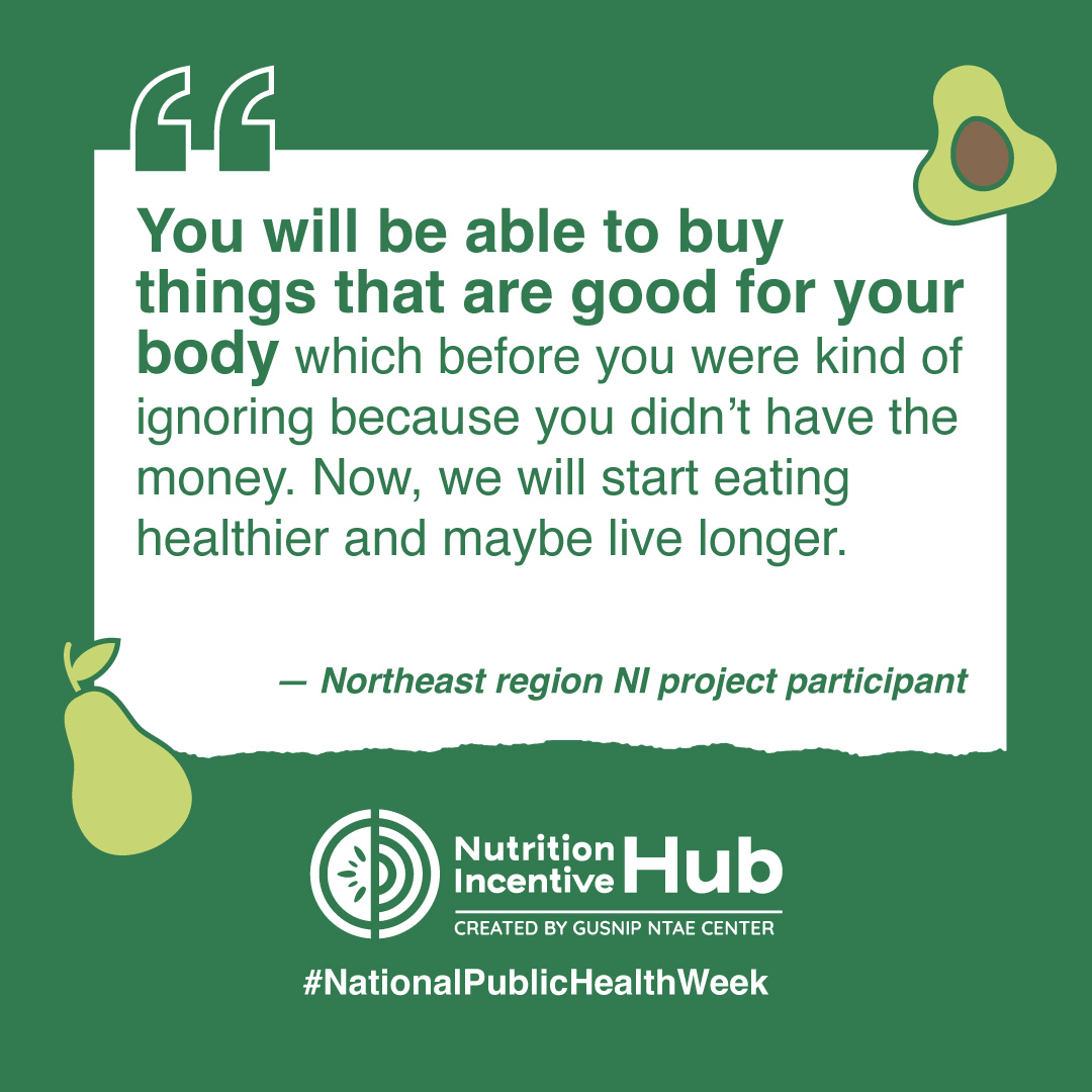 Wrapping up our GusNIP Year 3 report series with a powerful participant quote: 'We will start eating healthier and maybe live longer.' This underscores the vital need for continued support in accessing nutritious foods! #NPHW2024

Supported by @USDA NIFA #NIFAImpacts