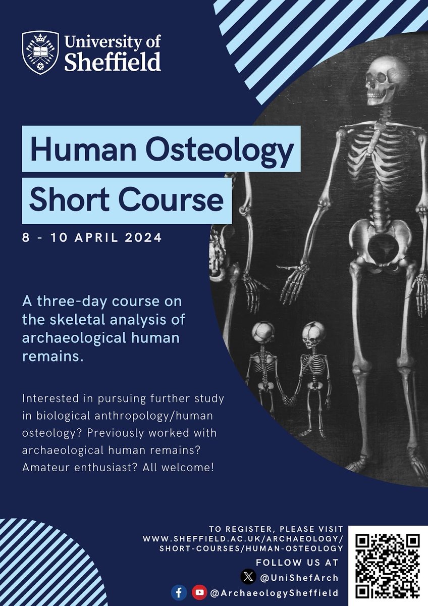 We had a great time hosting our 2024 Human Osteology Short Course! 

Participants joined our intensive, three-day program to learn skeletal estimation techniques, analyse pathology &amp; more. We look forward to welcoming them back soon! Learn more: sheffield.ac.uk/archaeology/sh….