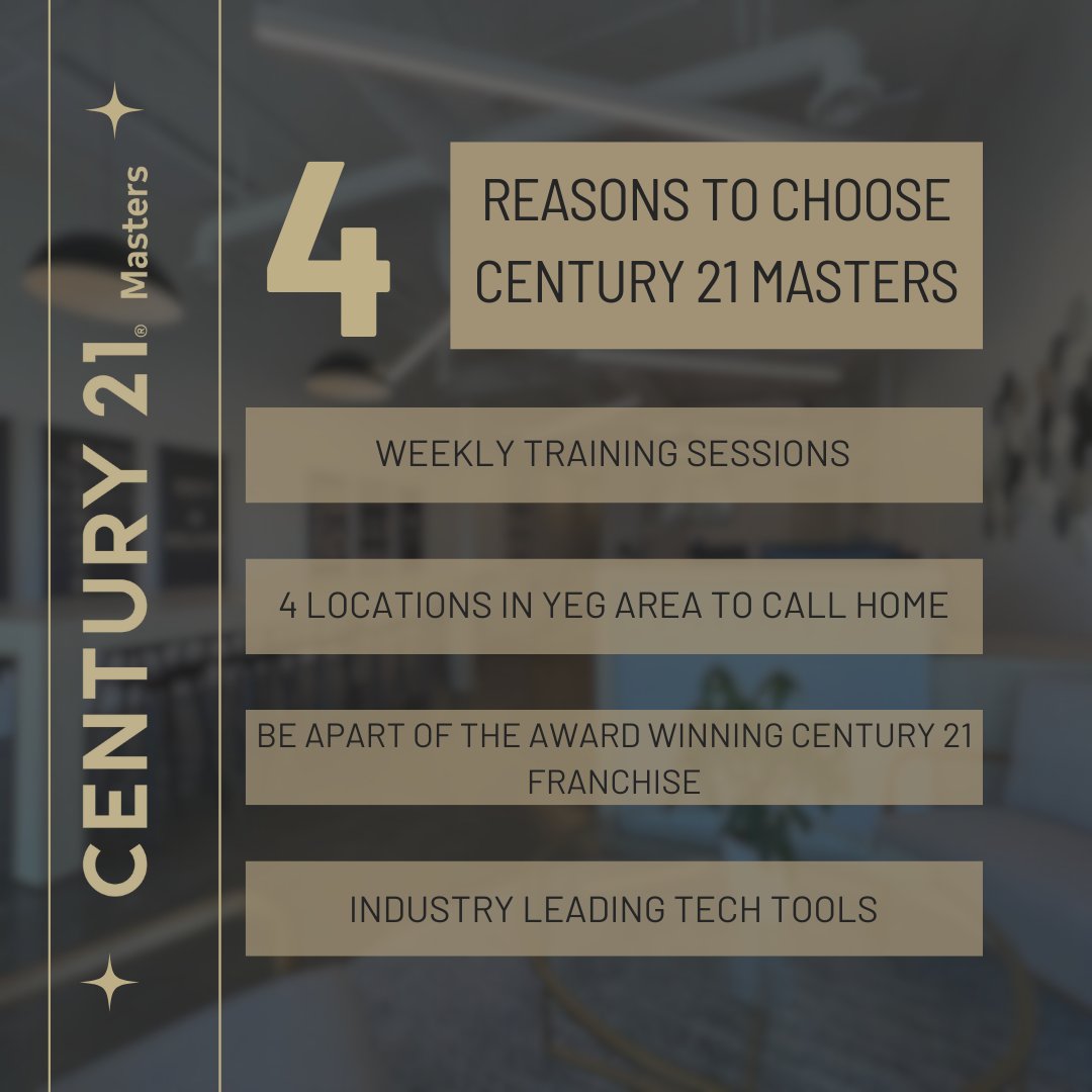 Elevate your Real Estate career with Century 21 Masters—Discover the four reasons why we stand out as the go-to choice for industry professionals! 

#RealEstateExcellence #C21Masters #JoinUs #besttrainedagents