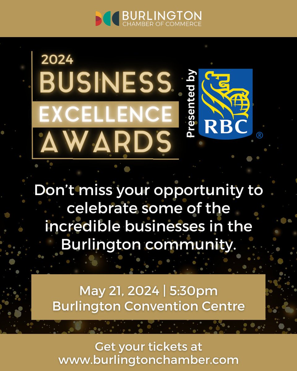 Are you ready for an evening of celebration? Join us on May 21 as we honour some of the amazing businesses in the #BurlON community at the 2024 #BusinessExcellenceAwards presented by @RBC. Reserve your seat: bit.ly/49ai0Pt #BCCBusinessExcellenceAwards #BurlingtonCofC