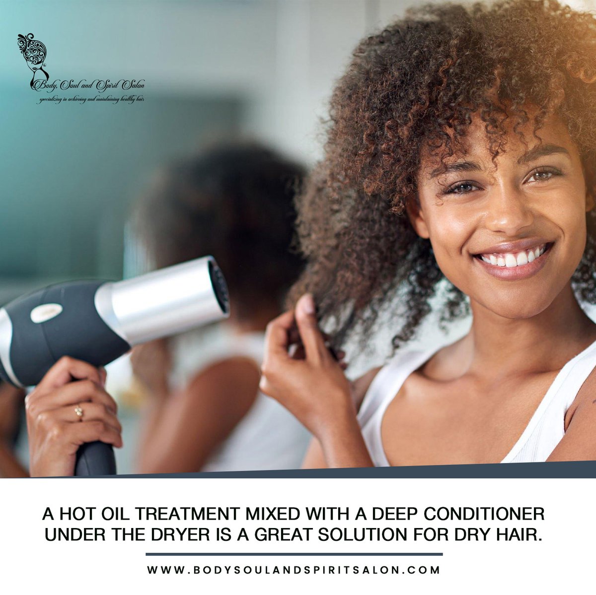 Hair Care Tips: 

A hot oil treatment mixed with a deep conditioner under the dryer is a great solution for dry hair. 

#HairCareTips #BodySoulSpirit #DidYouKnow #HairGoals #HairCare #HealthyHair