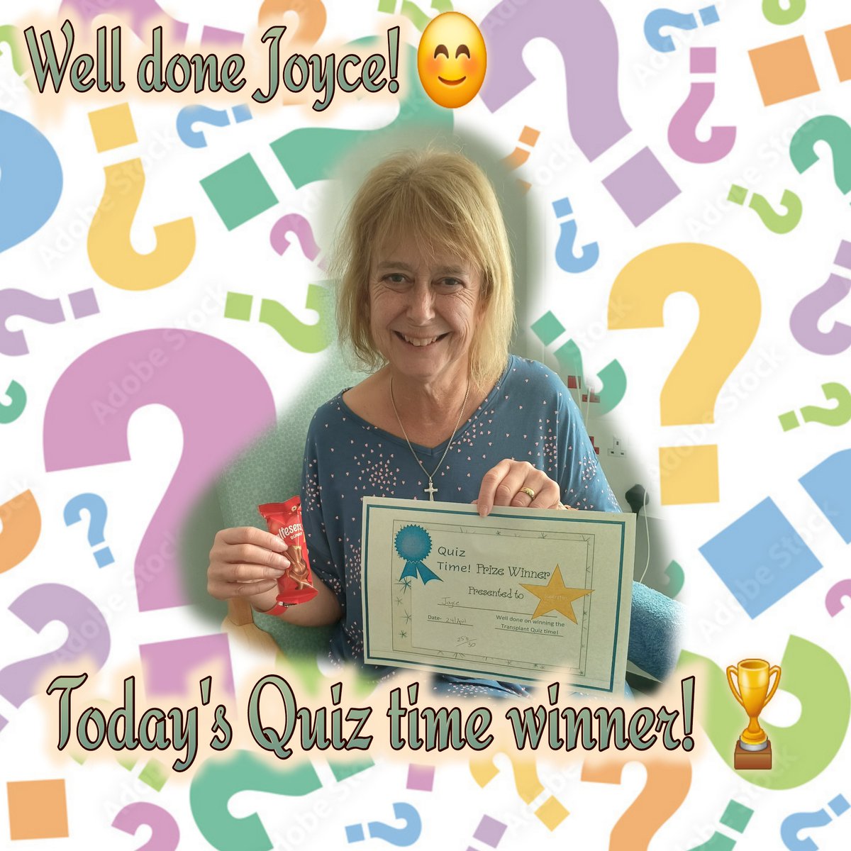 Todays Quiz time winner on JQ! Well done to Joyce, who scored a whopping 25 ½ out of 30! Lots of competition for the Malteser bunny today (still working through the Easter chocs😝) #Quizzes #brainhealth #quizzing #distraction @Michaela0895 @vikki_warman @TntTracy73 @parkerkarenj