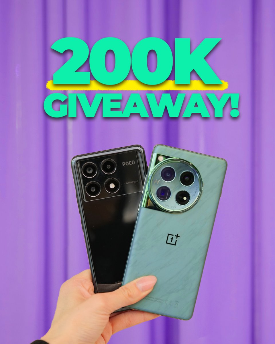 🎉Thank you for 200.000 subscribers on our YouTube-channel🎉

 💥#GIVEAWAY TIME💥

🎁1x OnePlus 12 & 1x Poco X6 Pro🎁

👉 FOLLOW US!
👉 LIKE THIS POST!
👉 COMMENT AS MUCH AS YOU CAN!
👉 CLICK THE LINK DOWN BELOW!
⏰ End date: 31.05.2024

🍀Good luck!💛

gleam.io/jQ6T6/oneplus-…