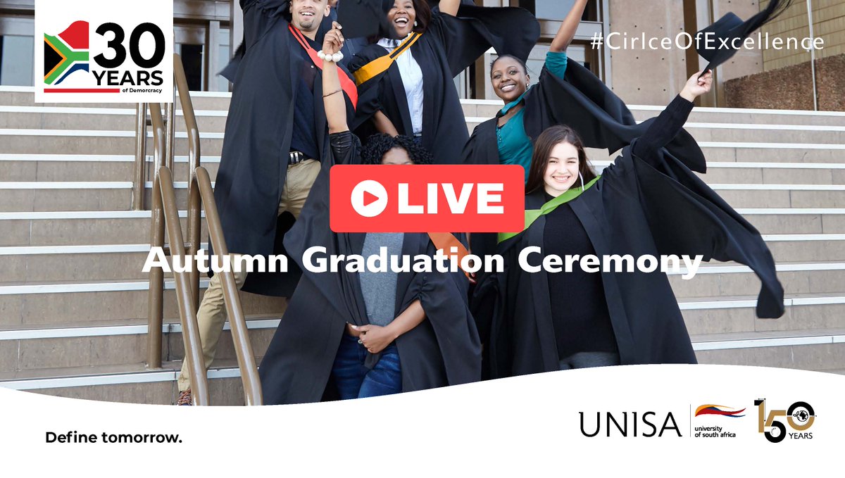 The third session of the Mbombela #2024UnisaAutumnGraduations starts at 18:00. Join us live at ow.ly/uQn250RmXgR 

#Unisa150 #CircleofExcellence