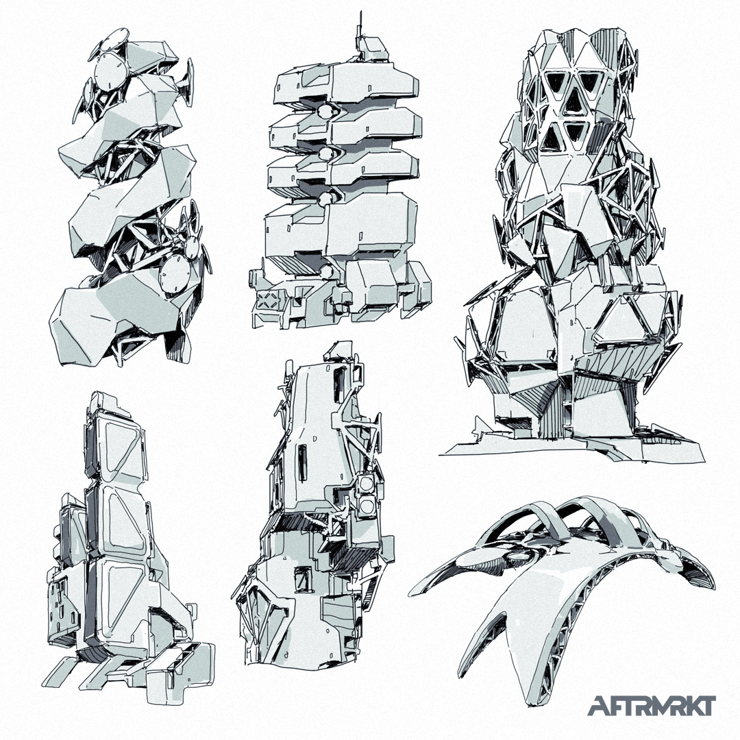 Architectural forms
AFTRMRKT Artbook available through the online store. aftrmrktstore.com

#conceptart #cyberpunk #scifiart #aftrmrkt #draw #drawing #lineart #sketch #architecture #briansum