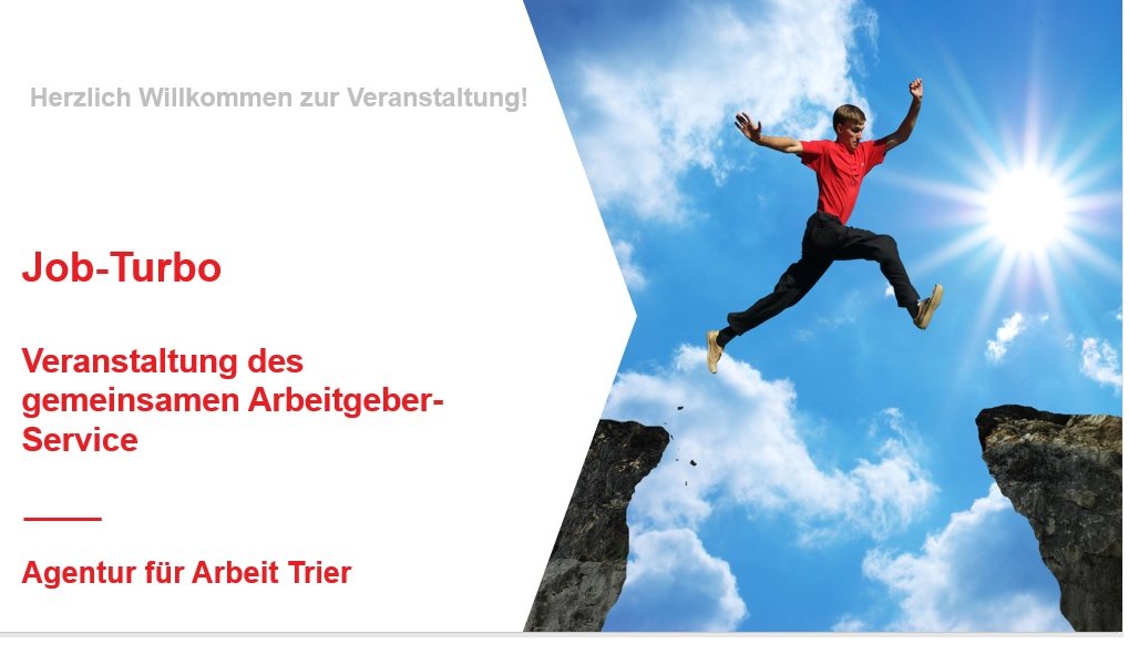 💻Online-Veranstaltung zum #Jobturbo in der Region #Trier. Wir arbeiten aktiv mit den Unternehmen um Geflüchtete zu integrieren und offene Stellen zu besetzen. Gerne beraten wir auch Sie: 📞0800 4 5555 20 📨Trier.Arbeitgeber@arbeitsagentur.de