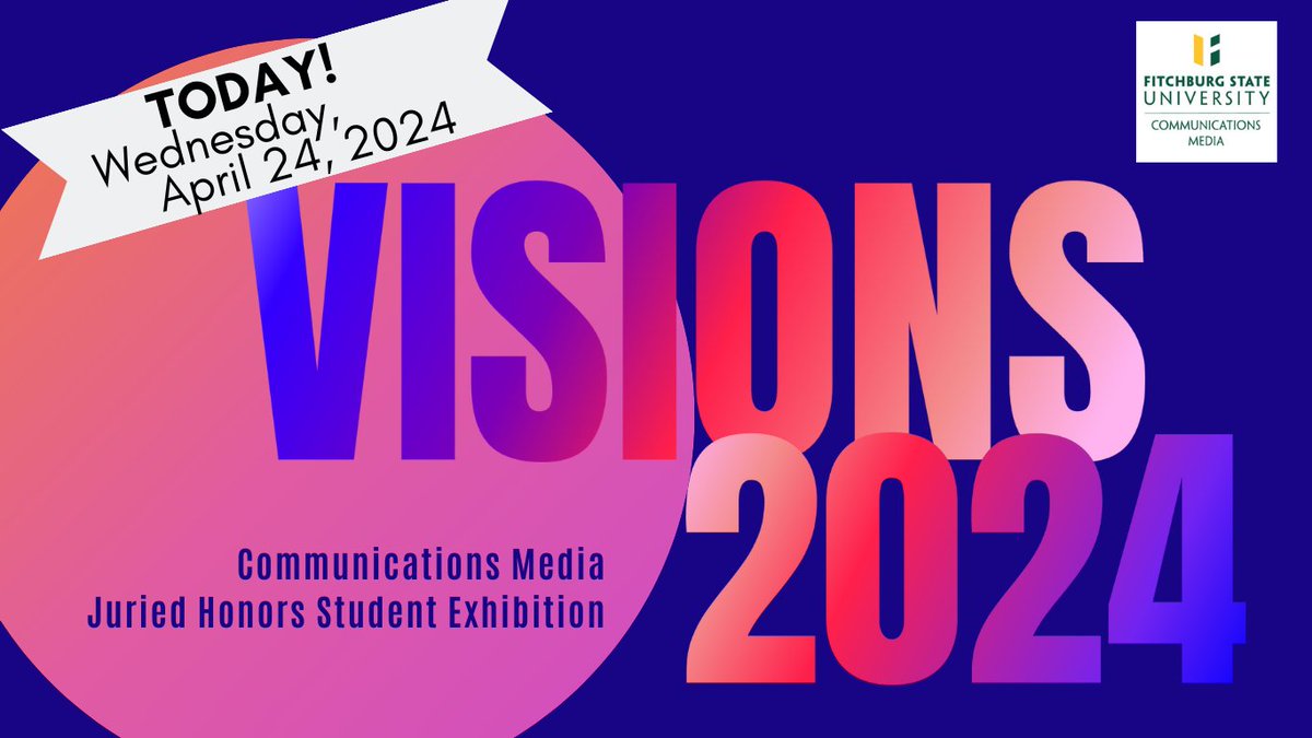 FSUCommMedia's tweet photo. TODAY!!!  VISIONS 2024!
Starting at 4:30pm with the Alumni Panel in Hammond
FREE FOOD! AMAZING STUDENT WORK!
#FitchburgState #FitchburgStateCommMedia #VISIONS2024 https://t.co/ZX45lIot1O