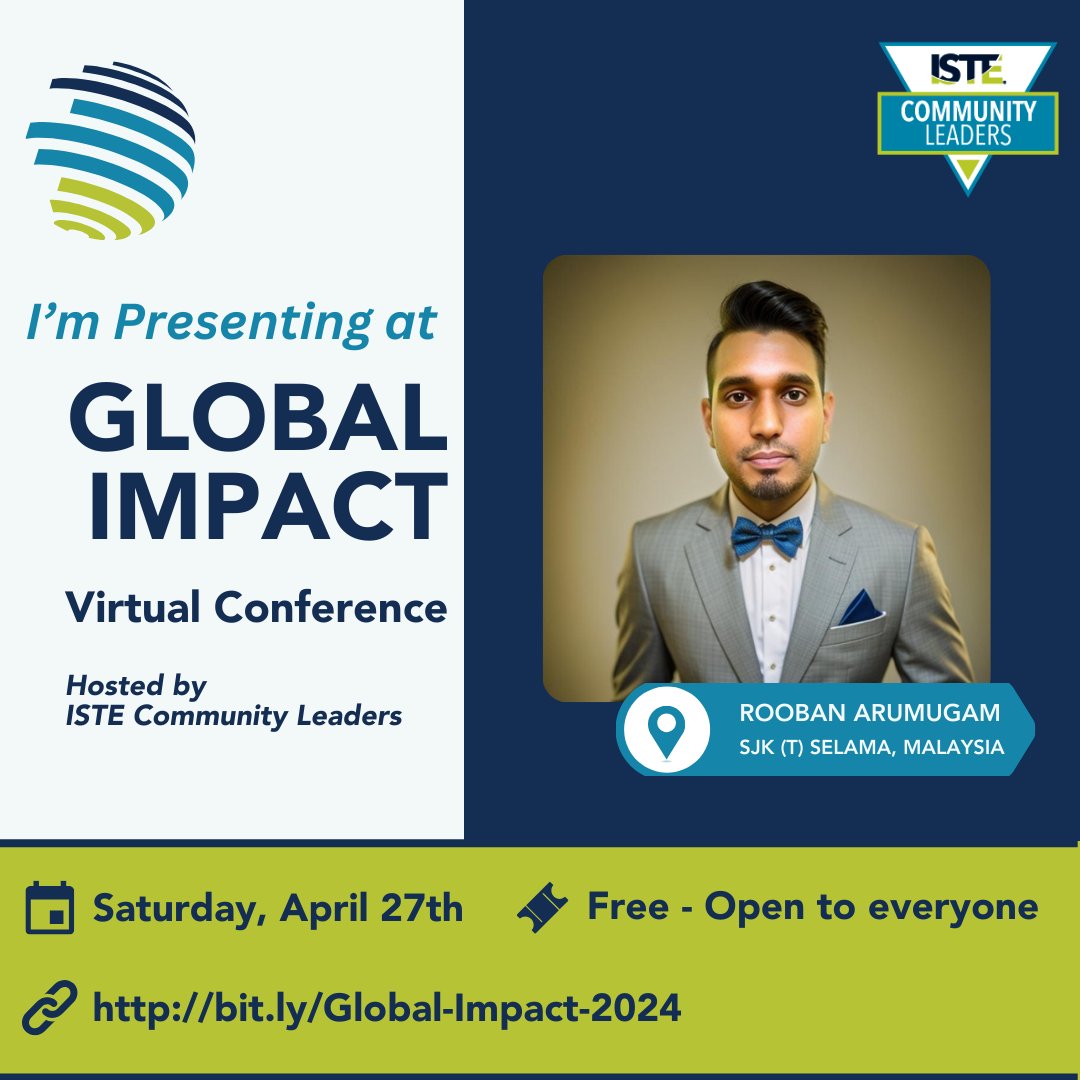 Thrilled to share I'll be presenting at #GlobalImpact2024 conference! Join me as I discuss 'From Zero Student to Hero: Shaping the Future.' Save the date: April 27-May 11. Register at bit.ly/Global-Impact-…! Let's make a difference! #EducationTransformation 🚀 @ISTEcommunity