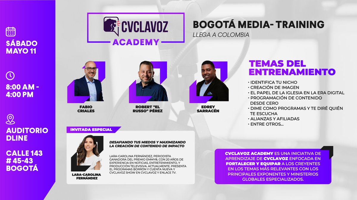 Si eres #MedioDeComunicación en Colombia 🇨🇴, ¡esto es para ti!

Academia CVCLAVOZ es un lugar que te permite aprender, crecer y seguir madurando.

¿Vives en Colombia y estás interesado?
Inscríbete hoy👇🏼
🔗cvclavoz.com/academia/year-…