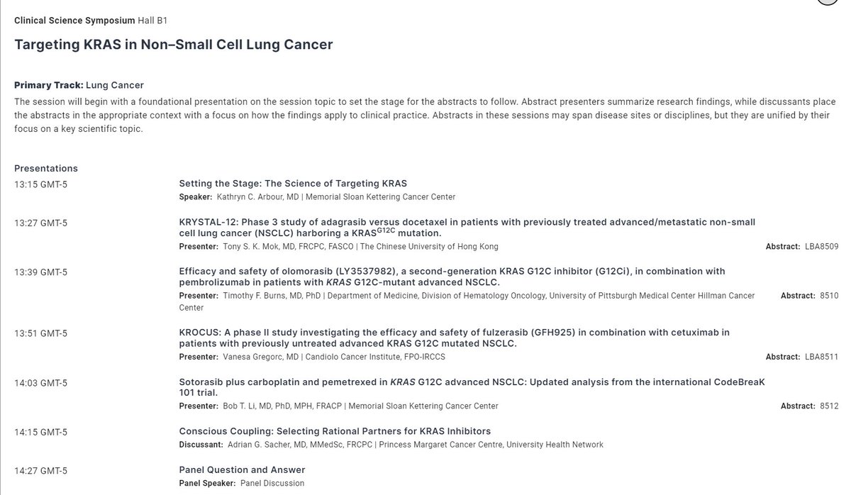 ⏰NOW OUT‼️#ASCO24 Abstract Titles 🔥Clinical Science Symposium: Targeting KRAS in NSCLC ☑️#LBA8509 KRYSTAL-12 @TonyMok9 ☑️#8510 Olomorasib + Pembro @TimBurnsMDPHD ☑️#LBA8511 KROCUS Fulzerasib Dr.Vanesa Gregorc ☑️#8512 CodeBreaK 101 Dr.Bob T. Li and others #LCSM @OncoAlert @ASCO