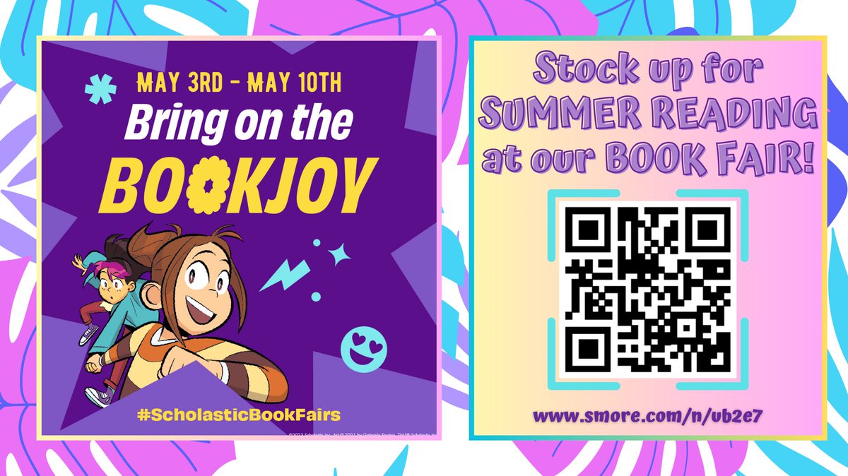 BobbySummersMS's tweet photo. Stock up for SUMMER READING at our BOOK FAIR opening on May 3rd! Click the link or scan the QR code for details on dates & times the fair will be open and to set up your child's eWallet shopping account for a chance to win a PRIZE. #RCISDLibraries https://t.co/WBWBemcW1D https://t.co/VbSVbVPgiq