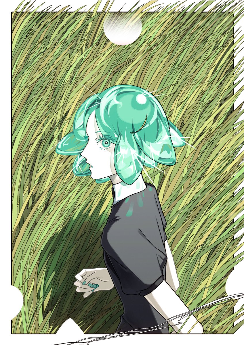 phosphophyllite solo looking at viewer short hair shirt green eyes upper body short sleeves  illustration images