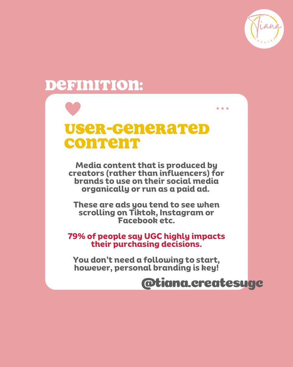 💭So what is UGC and why do brands need it? 💭 

Save this post & follow @tiana_creates for more 💡

Source: searchlogistics.com/learn/statisti…

#tianacreatesugc #whatisugc #ukugc #ugccreator #socialmediamarketing #brandmarketing #creatormarketing #marketingtips #makemoneyonline