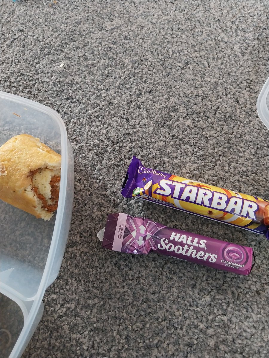 today's binge‼️ lotus Swiss roll my friend gave me (homemade), a starbar and some throat soothers