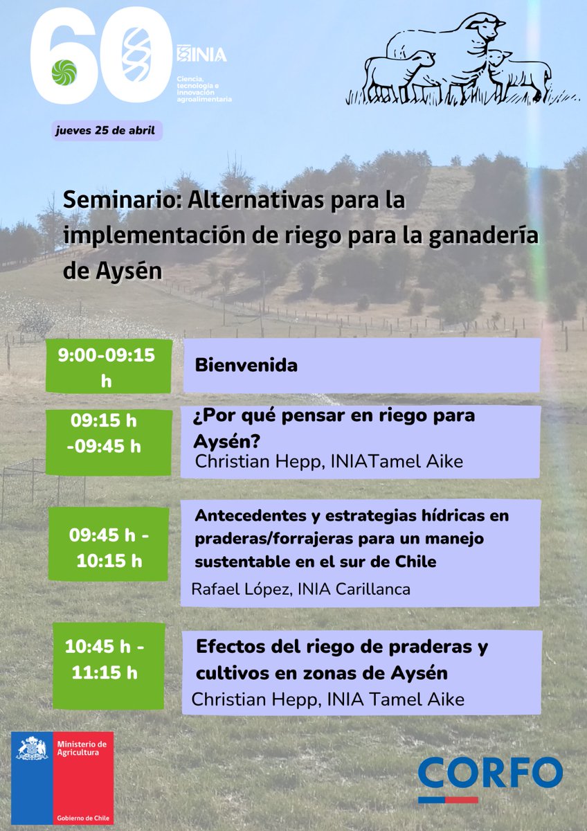 INIA_TAMELAIKE's tweet photo. Evento es parte del proyecto “Uso del agua en sistemas ganaderos vulnerables: estrategia de adaptación al cambio climático en Aysén”, financiado por @corfoaysen a través de la línea Innova-Bienes Públicos para la Competitividad, y desarrollado por el Centro INIA Tamel Aike.👇 https://t.co/29iIL6FFXg