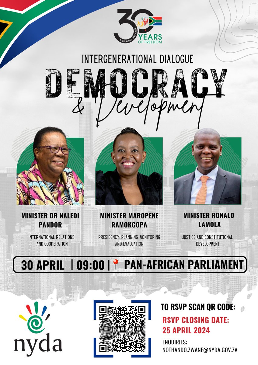 🌍Join us for an enlightening dialogue as we commemorate 30 years of democracy and explore the intertwined paths of democracy and development. 🗣️Can our voices be heard? Can our perspectives be seen? This event places youth at the forefront of discussions on development,