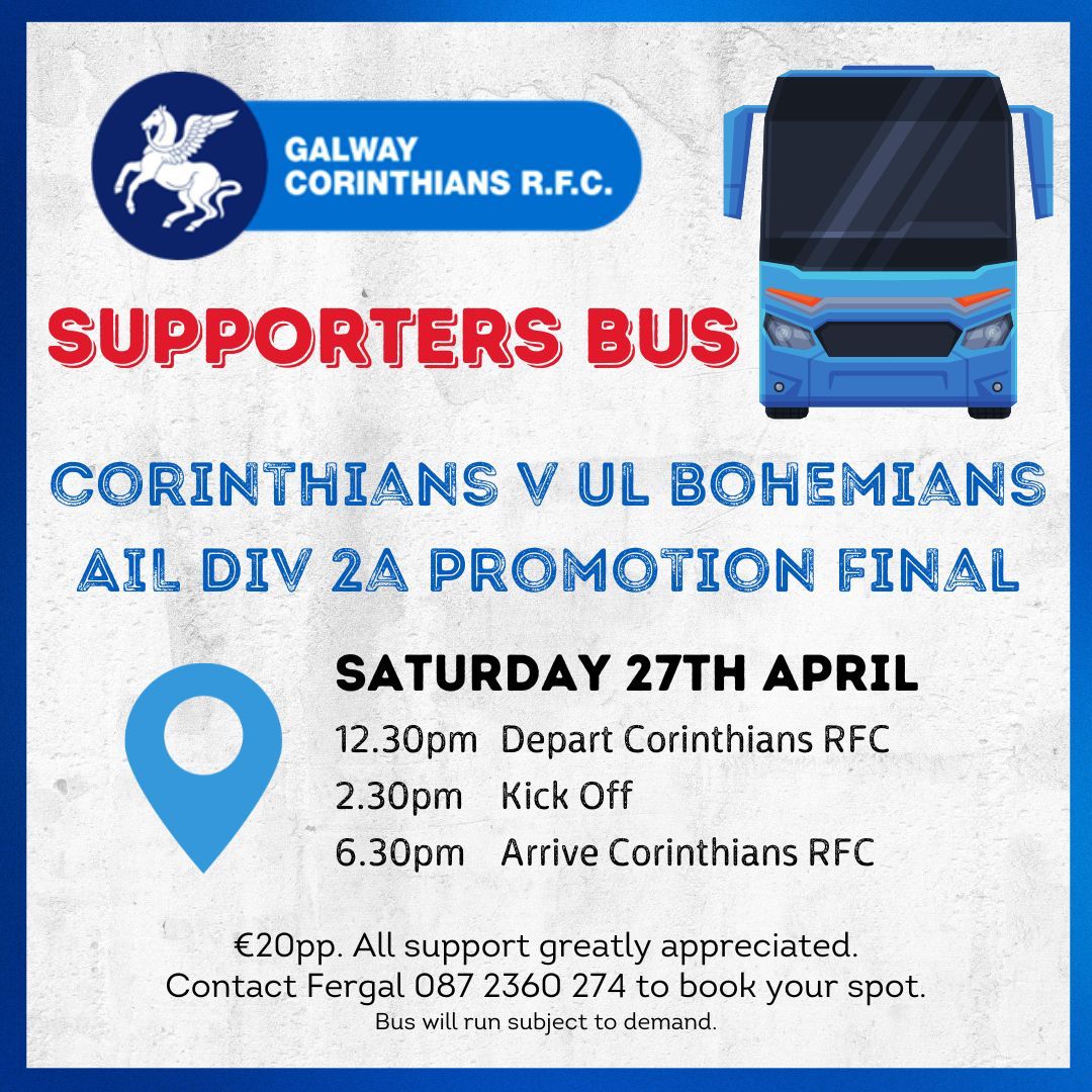 CorinthiansRFC's tweet photo. LIMITED SEATS REMAINING!
A few seats remain on the Supporters Bus for the #EnergiaAIL playoff final on Saturday.
Don't Miss Out!
Ring Fergal NOW to secure your place! https://t.co/Ewjs3E4R3A