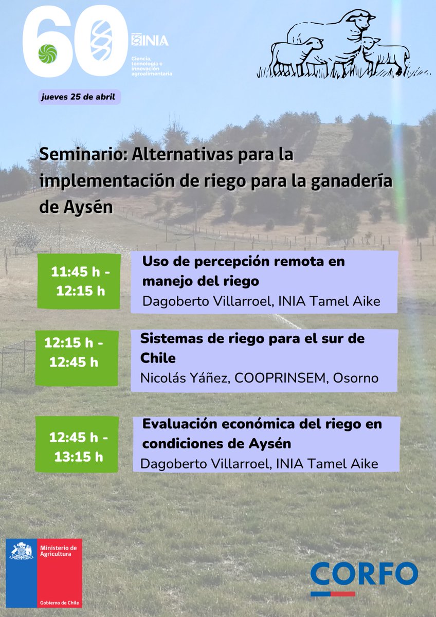 INIA_TAMELAIKE's tweet photo. Evento es parte del proyecto “Uso del agua en sistemas ganaderos vulnerables: estrategia de adaptación al cambio climático en Aysén”, financiado por @corfoaysen a través de la línea Innova-Bienes Públicos para la Competitividad, y desarrollado por el Centro INIA Tamel Aike.👇 https://t.co/29iIL6FFXg