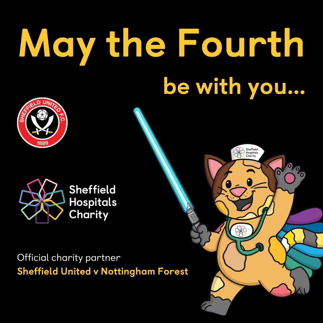 On May 4th we're at #BramallLane for @SheffieldUnited v @NFFC & of course we had to celebrate #StarWarsDay too!🤖⭐️ We'll be taking #BDTBL by storm with #StarWars characters thanks to our friends @ukgarrison, our volunteers and our mascot Charikitty😻 #Blades #SheffieldIsSuper