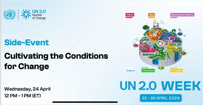 🚀One-hour countdown to the @UNDP virtual side-event at UN 2.0 Week. Join experts from across the @UN & beyond, who are putting transformative practices to work - shifting mindsets to help shift development systems to 2030. Register & watch here: 👉bit.ly/4aHfJMw