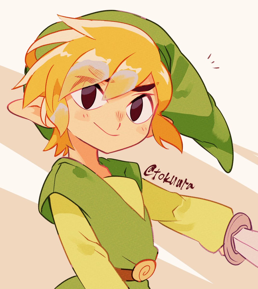 link ,toon link solo looking at viewer smile short hair shirt blonde hair long sleeves  illustration images