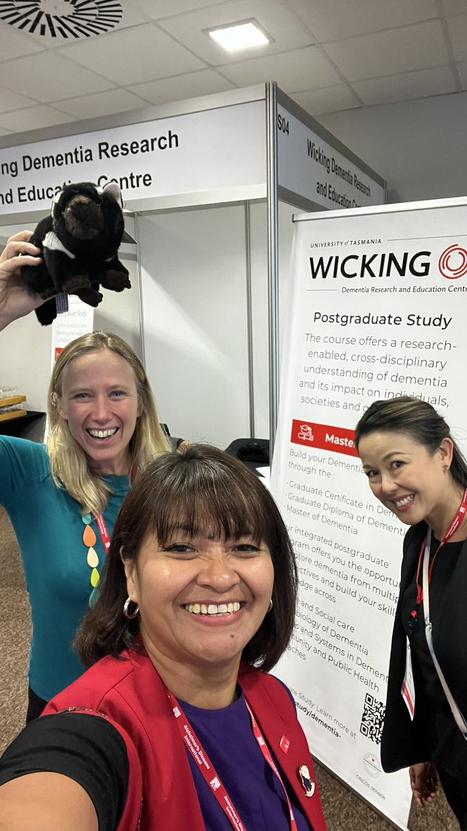 Great to meet you again & catch up with @CantyAlison at @WickingDementia booth exchanging Australia’s training & research insight with @DrAnitaGoh #ADI2024 @AlzDisInt and…the Tasmanian Devil of course!