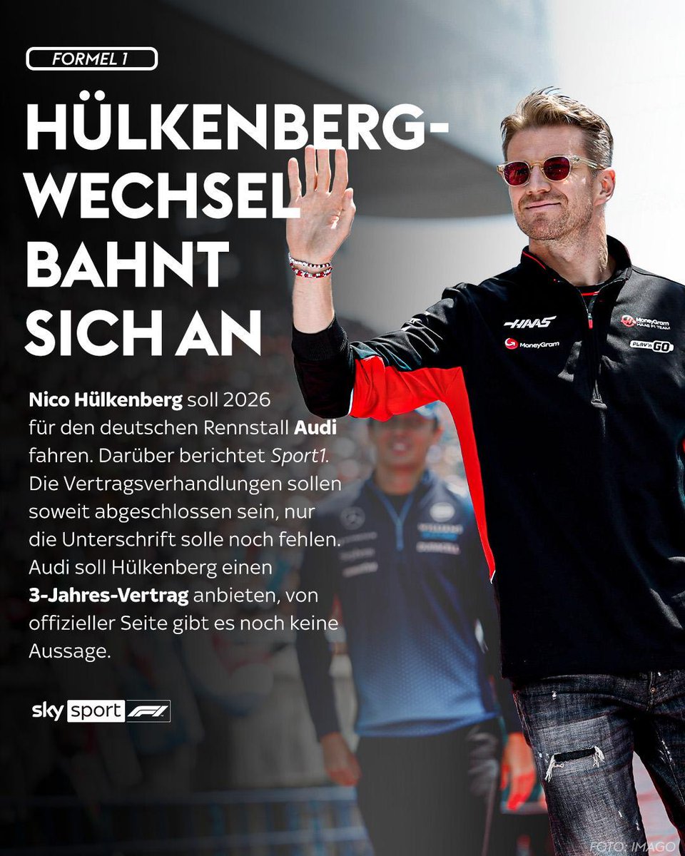 Haas-Pilot Nico Hülkenberg soll 2026 für Audi fahren. 🚨 Somit wäre einer der beiden Plätze vergeben, darüber berichtet Sport1. ↪️ Audi soll Hülkenberg einen 3-Jahres-Vertrag anbieten, von offizieller Seite gibt es noch keine Aussage. #SkyF1 #Audi