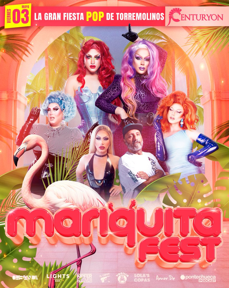 Torremolinos!!! El viernes 3 tenemos nueva cita con el #mariquitafest en <a href="/SalaCenturyon/">Sala Centuryon</a> 🦩
Con <a href="/iamthekillerq/">Killer Queen 🏳️‍🌈🏳️‍⚧️👠</a> y <a href="/Arielrecrock/">⚡️ ᎪᏒᎥᎬᏞ ᏒᎬᏟ ⚡️</a> como reinas invitadas especiales 👑
Primeras anticipadas 12€ en 
creandacosas.com/creanda-ticket…