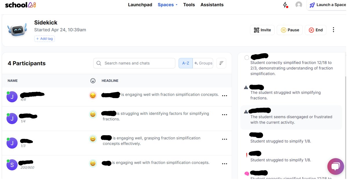 If you haven't used <a href="/GetSchoolAI/">SchoolAI</a> then you are missing out. As a #SpecialEducation #teacher, I can pull a small group while my other #students work independently at their seats with their Sidekick "tutor" and I can watch real-time updates on how they are doing. #AI for the win!