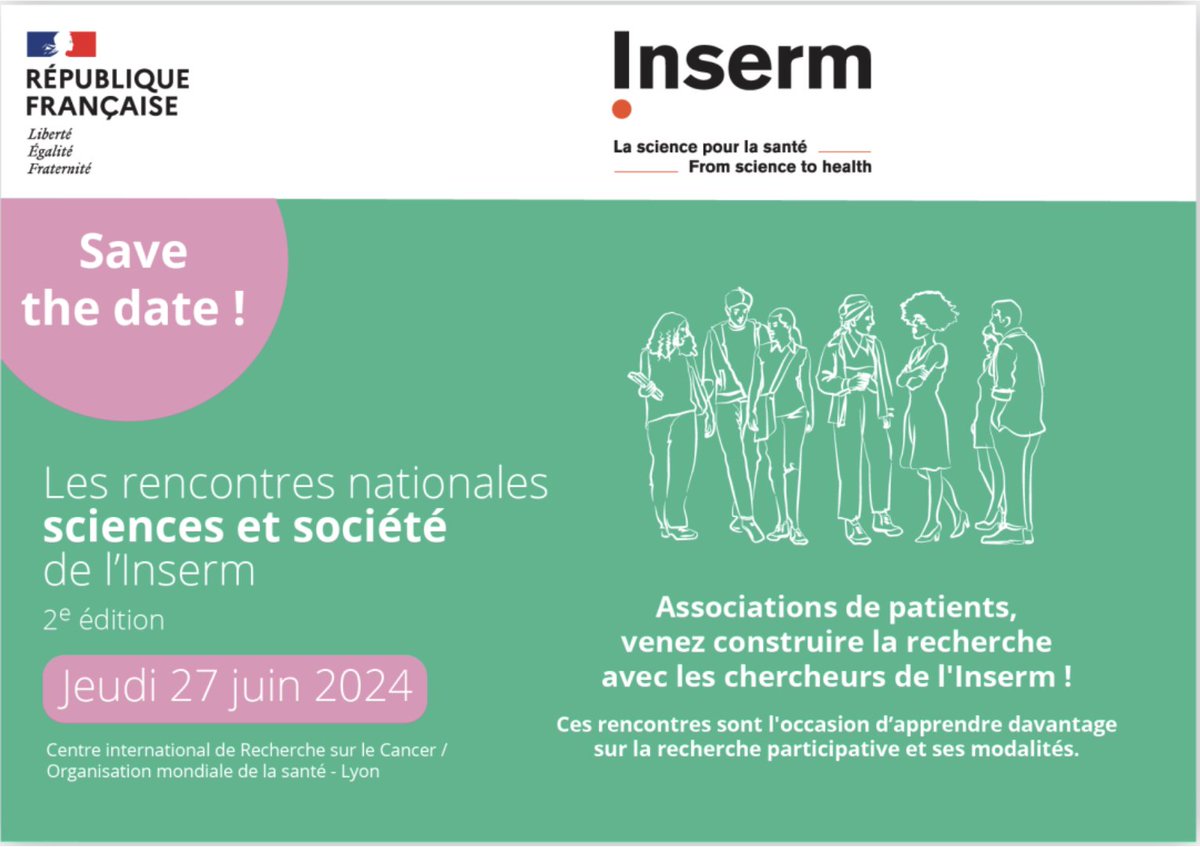 #SaveTheDate Le 27 juin 2024 Retrouvez la deuxième édition des journées Sciences et société de l'@Inserm à Lyon. Le programme: inserm.fr/actualite/renc… Les inscriptions: pro.inserm.fr/evenements/ren…