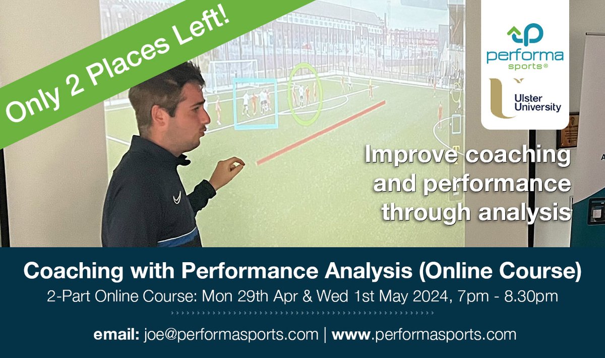 📢Only 2 Places Left! 
Coach/Analyst? Join us online for the Coaching with Performance Analysis Course over 2 sessions (29 Apr & 1 May) #Coaching #PerformanceAnalysis #AlwaysLearning 
Book now👇
performasports.com/product/coachi…