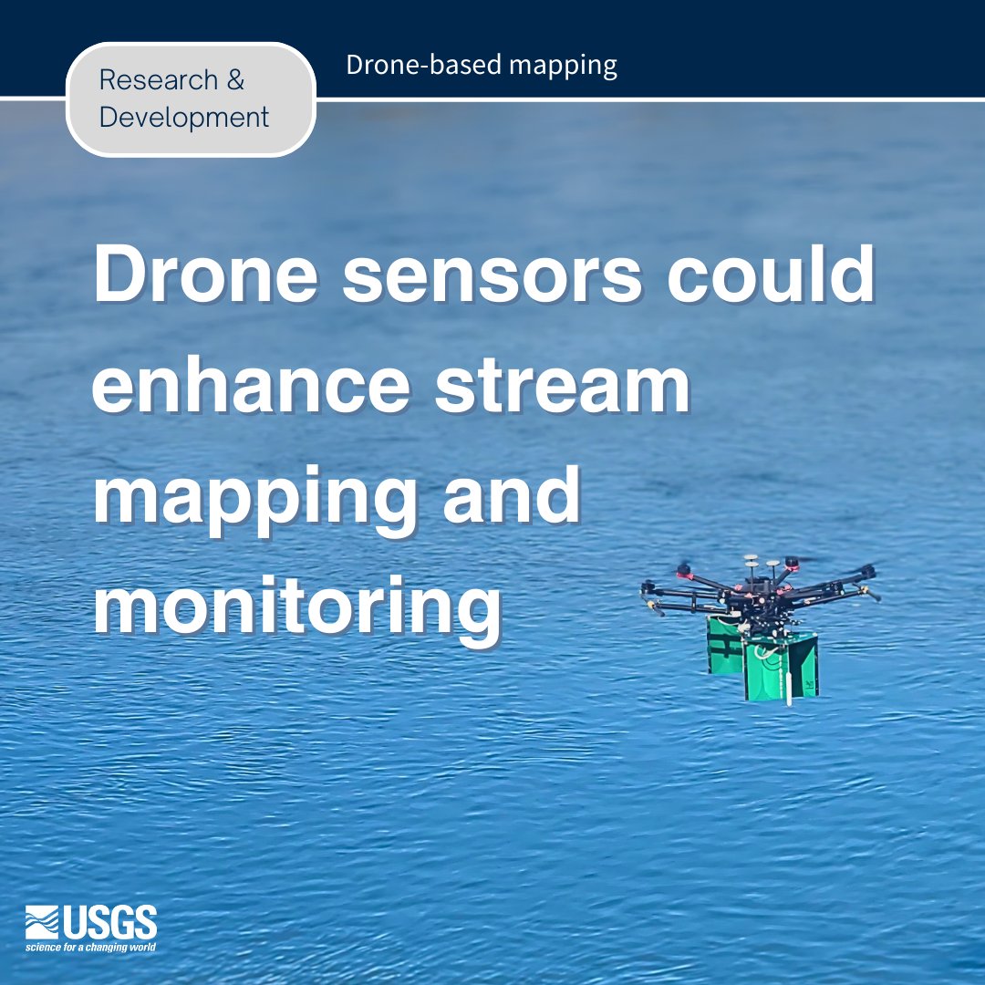 USGS_Water's tweet photo. The USGS is using small drones to measure stream discharge safely and rapidly over a wide range of conditions, including high-flow and storm events. #USGSInnovates #NGWOS #Hydrology #ResearchAndDevelopment #USGS https://t.co/Ke6JZYlYNk