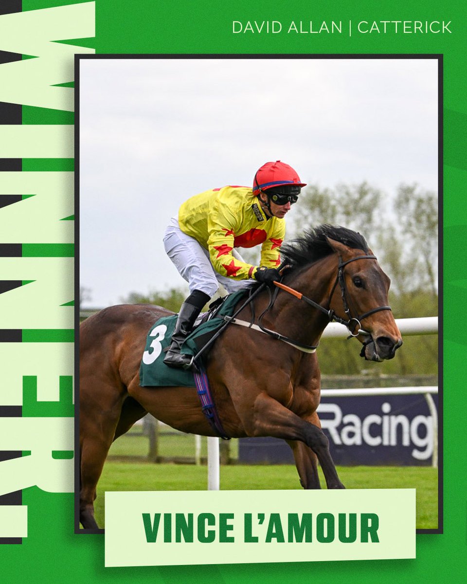 𝗪𝗜𝗡𝗡𝗘𝗥 ~ We get the double up with VINCE L’AMOUR landing his second win in as many races for @dallan555. Well done to all of his owners in the @TDE_Syndicates!

📍 @CatterickRaces 
🏆7️⃣