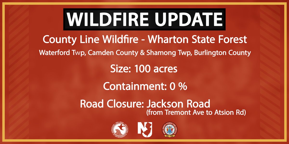 WILDFIRE UPDATE: County Line Wildfire - Wharton State Forest @njdepforestfire is on scene of a wildfire burning in the area of Jackson Rd in Wharton SF. Crews are utilizing a backfire operation to burn fuel ahead of the main body of fire which will help aid containment efforts.