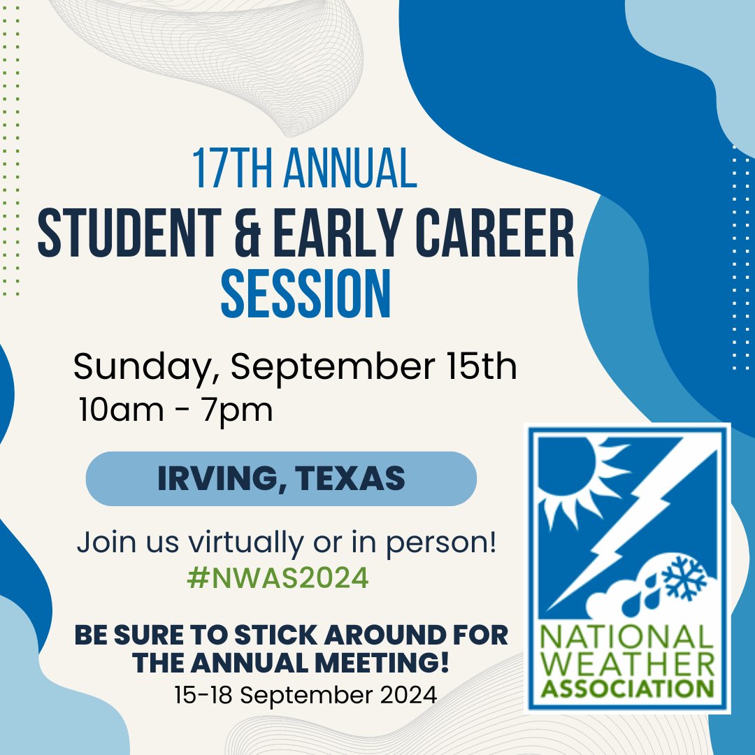 ✍️ SAVE THE DATE 🧑‍🎓Student & Early-Career Session 🗓️ Sunday, September 15 ⏰10AM - 7PM 📍Irving, TX or online 🤝Network, learn, and launch your career! #NWAS24