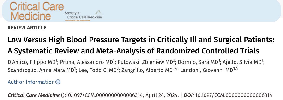 🚀 Just published! Our new meta-analysis revolutionizes blood pressure management in critical and perioperative patients. Discover how our findings can change clinical practice. 🔗 journals.lww.com/ccmjournal/abs…