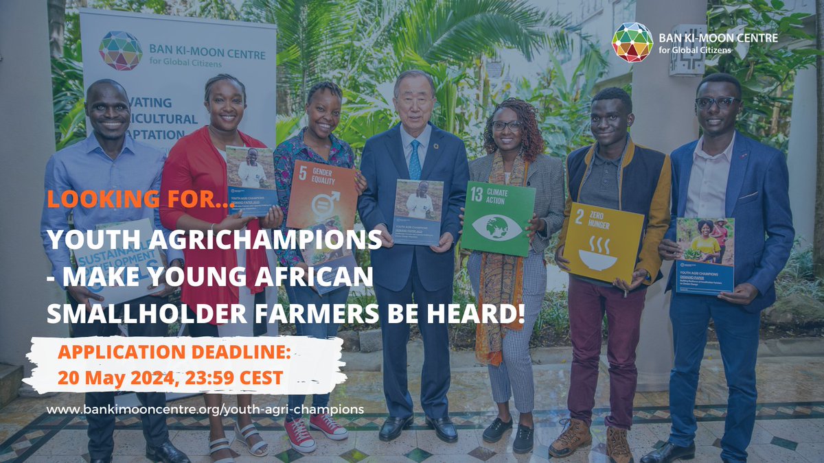 Do you want world leaders to hear your #climateadaptation demands? 🧑‍🌾👩‍🌾Work with other young African farmers or agripreneurs 🏫Learn from experts 💻Be part of the @bankimooncentre’s workshop series ➡️Apply to become a #YouthAgriChampion by May 20, 2024: bankimooncentre.org/youth-agri-cha…