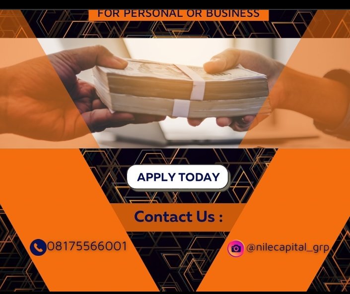 We are your partner in growing your business and helping you to achieve your personal and business goals

#nilecapital
#nilecapital_grp
#nilecapital_ngr
#growingbusiness
#partnership
#personalloans
#businessloans