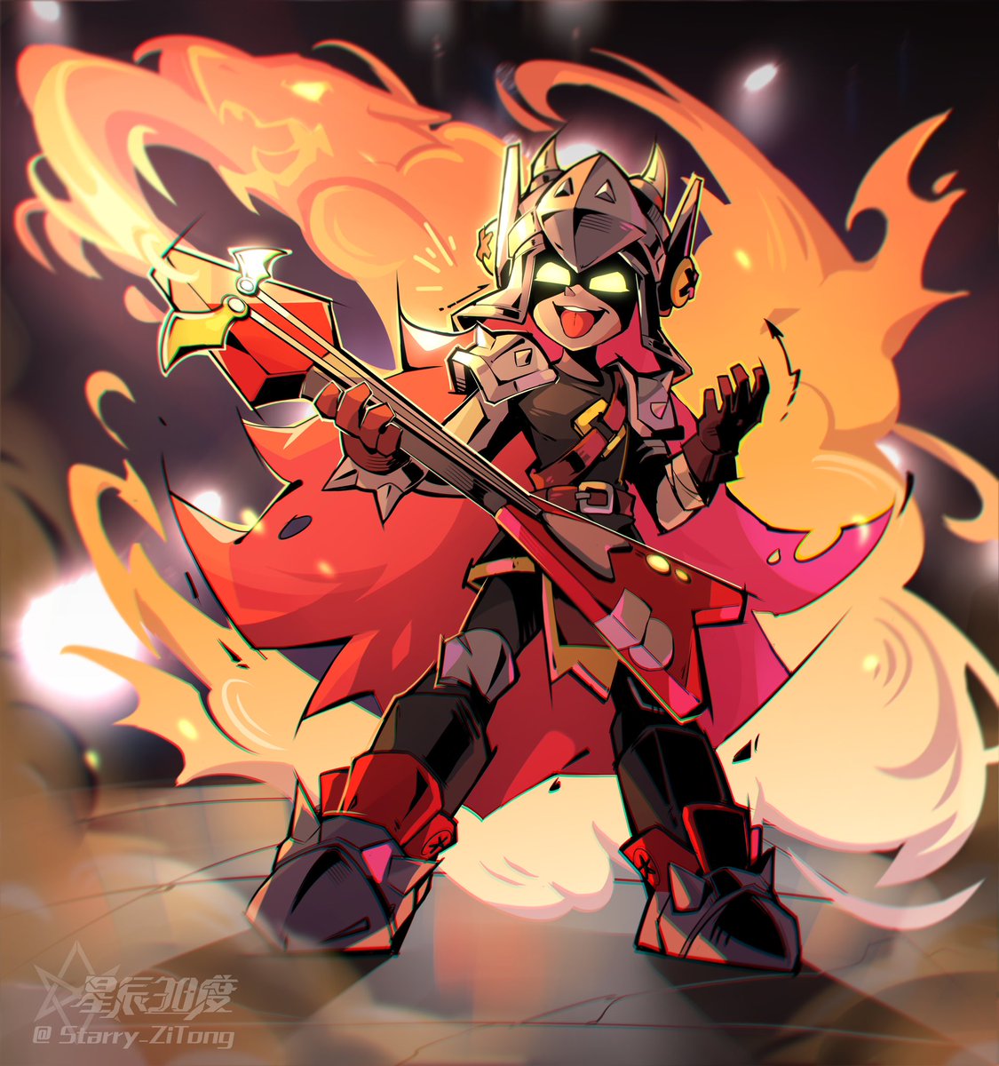 Starry_ZiTong's tweet photo. 🔥🦖When I was drawing this，I was listening to the albums from Lordi and Hanoi Rocks🎸#BrawlStars #brawlstarsart #brawlstarsfanart https://t.co/VgwKfZMdAX
