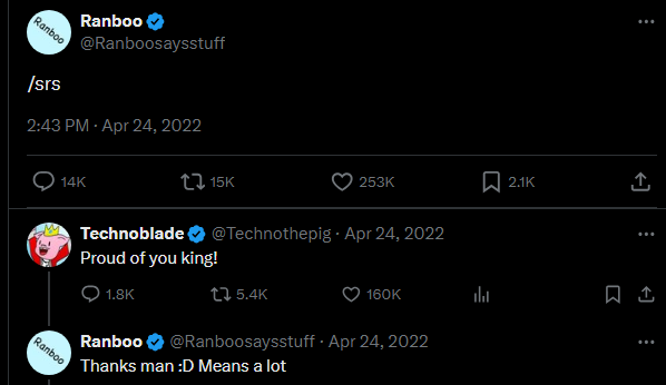 bioloveds's tweet photo. happy 2 years since ranboo came out in the funniest fucking possible way🎉 
(at least for 6 more months and a cheesecake factory) https://t.co/JZCtKCfble