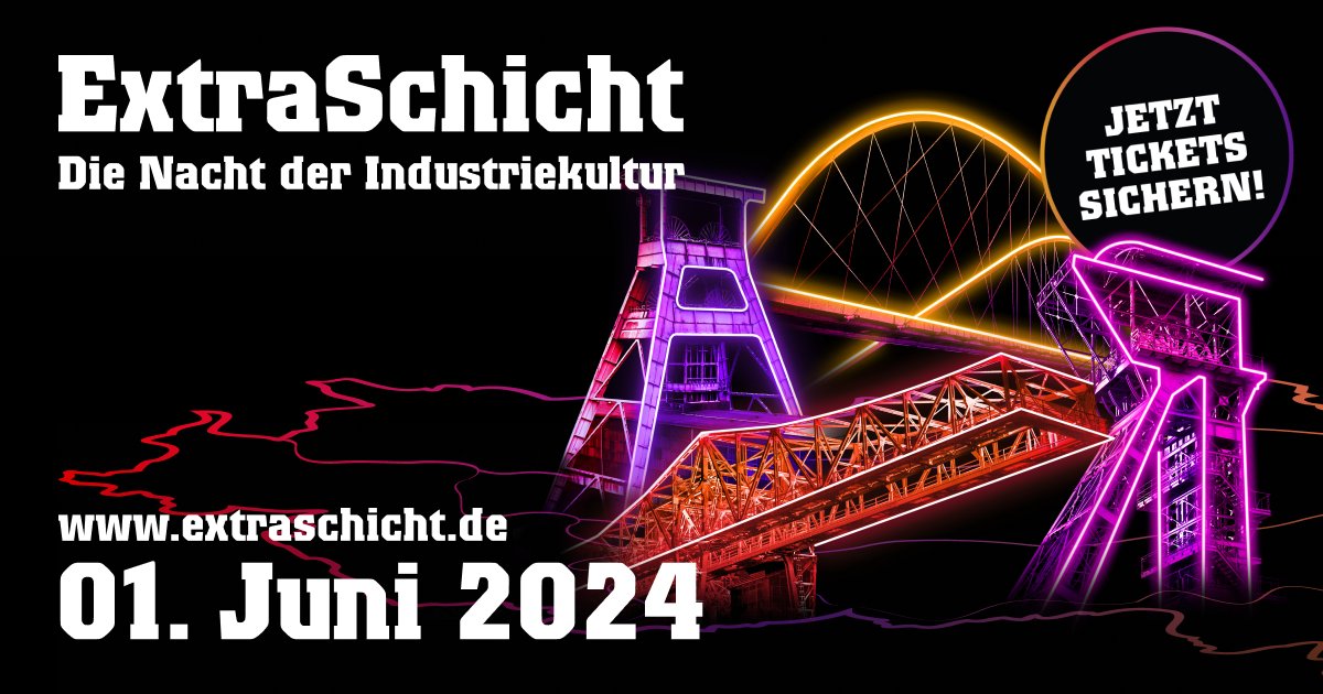 Am 1. Juni ist „Die lange Nacht der #Industriekultur“.  Tipp: Schnell Eintrittsbändchen zur gesamten Extraschicht sichern! Die gibt’s ab jetzt im Gasometer käuflich zu erstehen. 
  
Unser Programm: gasometer.de 
#extraschicht 
@extraschicht