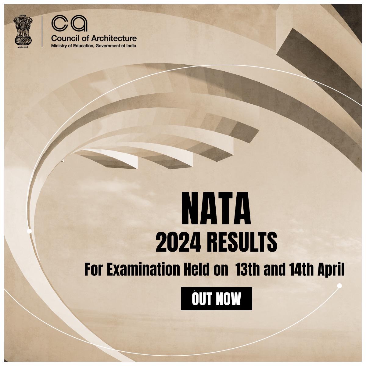 NATA 2024 results for the examination conducted on April 13th and 14th are now live.

#NATA2024 #ExamResults #resultsday #councilofarchitecture #COA