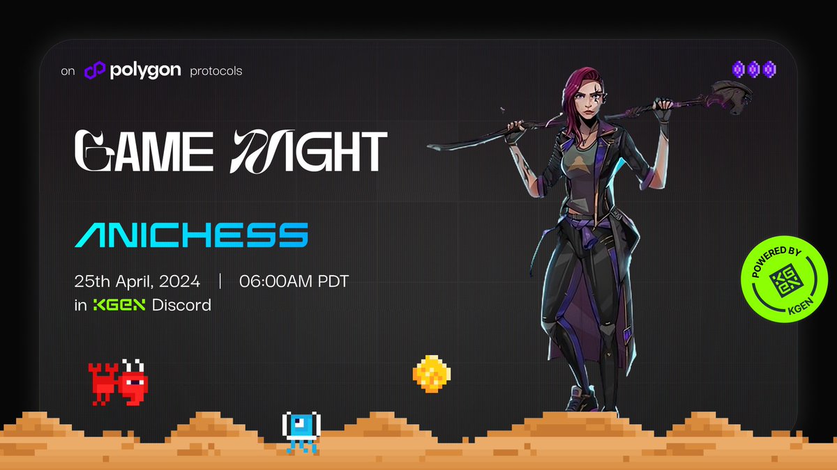 IT'S TIME TO GAME ON 🎮

🧠 Get those brains ready, folks! Sharpen those wits and brace yourselves to own the board!

Hop on for the GameOn 2.0 with <a href="/0xPolygon/">Polygon | POL</a> and get ready to knockout the Kings and Queens in <a href="/AnichessGame/">Anichess</a> in our second game night! ♟️

Hop on over to the KGEN