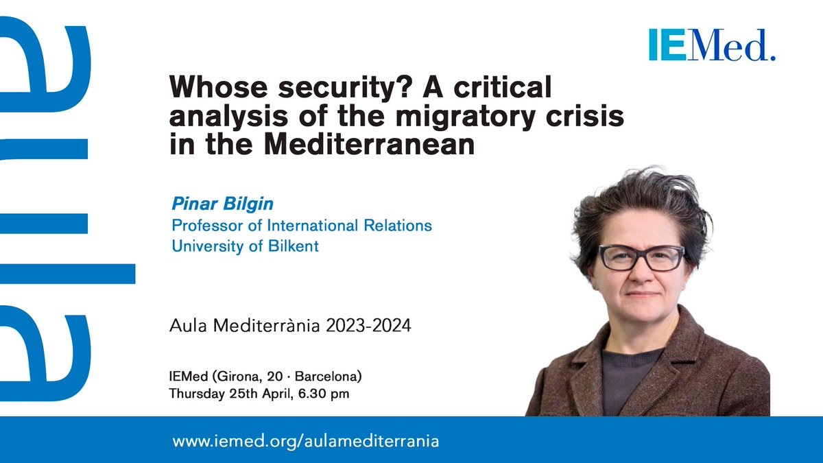 Per què la por i la inseguretat tensen el debat a Europa? Té a veure amb la geopolítica?

En parla demà la catedràtica de Relacions Internacionals Pinar Bilgin @hpb95. Sessió #AulaMed amb <a href="/solerlecha/">Eduard Soler Lecha</a> (<a href="/UABBarcelona/">Universitat Autònoma de Barcelona</a> <a href="/IBEI/">Institut Barcelona d'Estudis Internacionals</a>) 

🗓️Dijous 25 Abr, 18.30h
📍IEMed

iemed.org/events/whose-s…