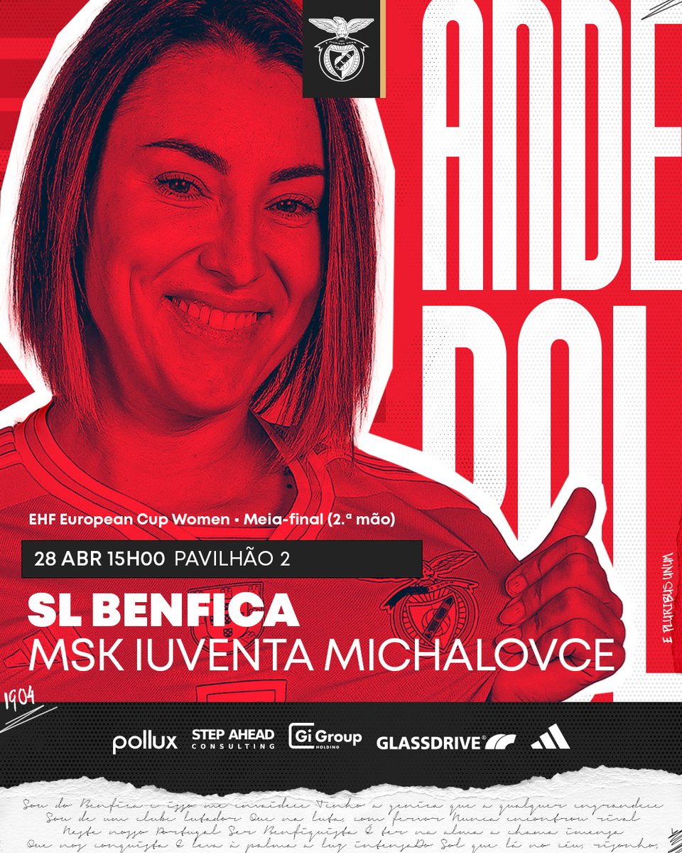 🔜 2.ª mão da meia-final da EHF European Cup Women
🆚 #AndebolBenficaFem vs. MSK IUVENTA Michalovce
🕒 15:00
📺 BTV

#Pollux #StepAhead #GiGroupHolding #Glassdrive @adidas