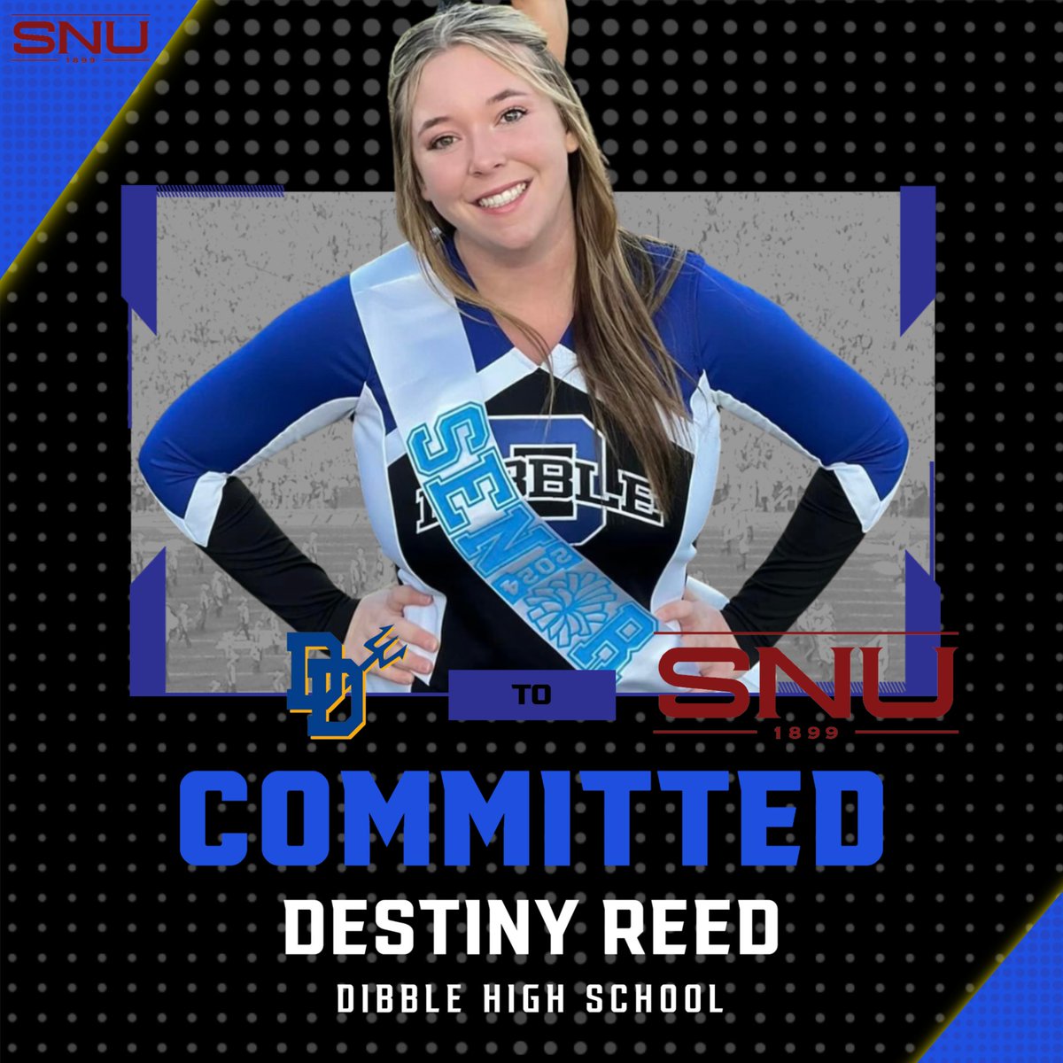 Destiny is headed to SNU on a Cheer scholarship where she is will be pursuing her dreams of becoming a dermatologist. Congrats Destiny!